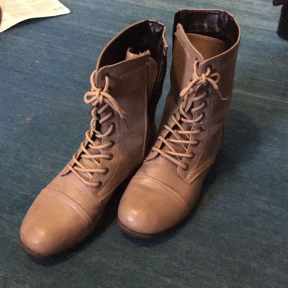 Cream lace up boots